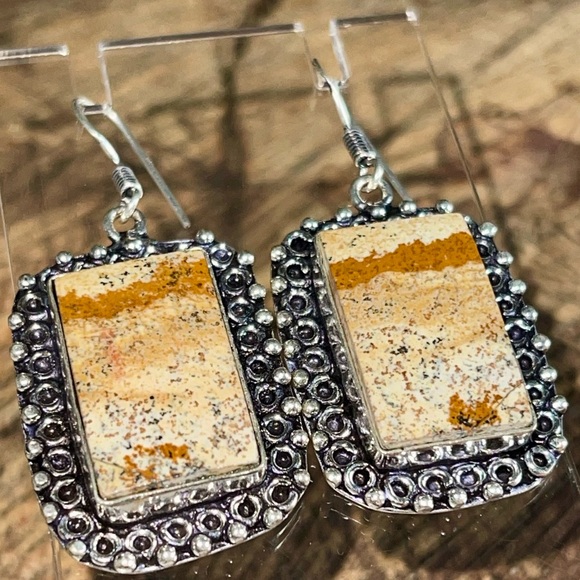 Abstract Picture Jasper Earrings 1 7/8” - Picture 3 of 9